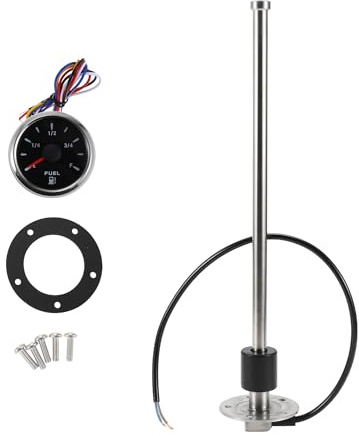HEROFFIX 1 Set Fuel Sending Unit and Gauge Kit Boat Fuel Sending Unit Marine Fuel Sender Unit 350mm/13.78 Silver Tone,Black Metal