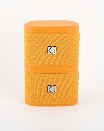 Kodak Wireless Bluetooth Speaker with Multi-Room Functionality, 4 Hour Playtime, Wireless Portable Speaker for Any Room, Magnetic Docking Station, 80m Wireless Range (2PC Overload Orange)