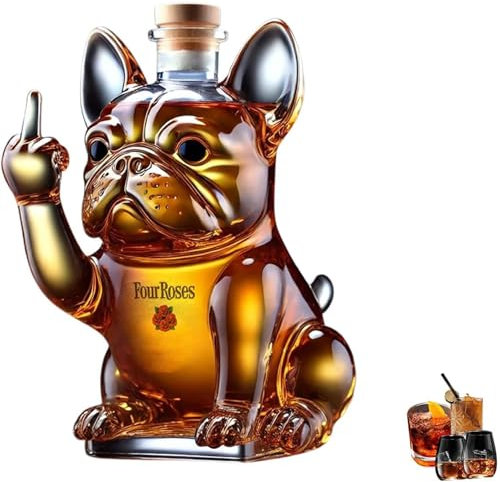 Bouteille de Whisky DrôLe de Bouledogue FrançAis, Carafe à Whisky Bouledogue FrançAis 3d, Verres à Whisky en Forme de Bouledogue GravéS, Cadeaux de Carafe à Vin Uniques pour Hommes, Papa, Mari D Type