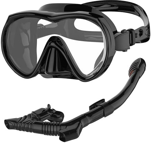 IEEILULU Set da Snorkeling per Adulti con Maschera Subacquea e Boccaglio, Maschera Snorkeling Anti Fog Panoramica 180°, Snorkel Set con Boccaglio a 3 Canali per Immersioni Nuoto (Nero)