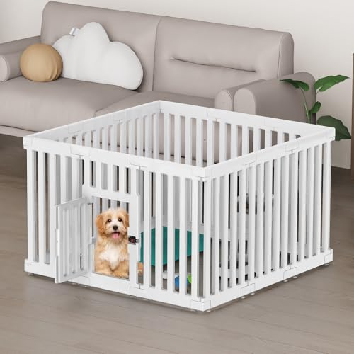 FASRIOU Welpenauslauf Indoor 65cm Hoch, Kunststoff Welpengehege mit rutschfesten Saugnäpfen, Hunde-Laufstall für kleine Hunde, 12 Paneele