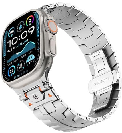 FNDWJ Correa de reloj de acero inoxidable, banda de Metal Explore Iron-Man para Apple Watch Band S10 46mm S10 42mm Ultra 49mm 45mm 44mm(Silver,45mm)