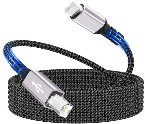 Cavo per stampante,stampante USB C,cavo per stampante USB C a USB B da 2M,cavo MIDI USBC intrecciato in nylon,compatibile con MacBook Pro/Air,iMac,Matebook,Dell XPS,HP,Epson,Canon,Brother,Lexmark