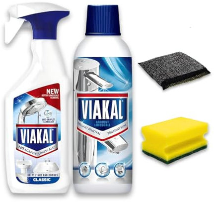 PROFESSIONAL LIMESCALE REMOVER SPRAY, SCRUBBING BUNDLE SET (4 PCS) - Includes 1x 500ml Spray, 1x 500ml Bottle, Green Scourer, Steel Foam Pad | Limescale Remover Bathroom, Kitchen, Toilet, Taps