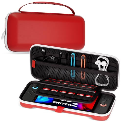 ProCase Tragetasche für 2025 Nintendo Switch 2, mit 24 Game Card Slots, Hard Reisetasche Schutzhülle für Konsole Zubehör - Rot, Standard