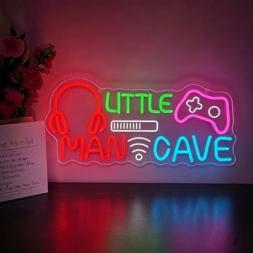 Little Man Cave Neon Schild, LED Bunt Gaming Neon Sign für Wand Deko, Dimmbare Neonlichter USB Power für Kinderzimmer Spielzimmer Schlafzimmer Wohnzimmer Männ Höhle Home