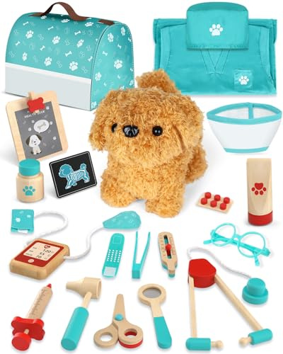 Arztkoffer Kinder Holz, Tierarzt Spielzeug Kinder, Doktorkoffer mit Kleidung und Hut, Arztkoffer Rollenspiel Kit, Geschenk Mädchen 3 Jahre(Grün)