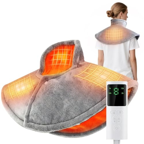 Auniq Heizkissen für Nacken & Schulter, Schulterheizkissen mit 9 Heizstufen & 4 Timern zur Schmerzlinderung Elektrisches Nackenheizkissen Maschinenwaschbar Beheizter Schulterwärmer Weihnachts Geschenk