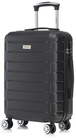 YONSLY Trolley Reisekoffer Set, Koffer Suitcase, Rollkoffer Handgepäck, Kabinenkoffer Hartschalenreisekoffer mit Zahlenschloss, 4 Rollen 360°, Weicher Gummigriff (M, Schwarz)