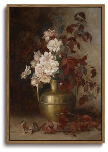 KISSFOX Gerahmte Vintage-Wandkunst, dunkle Rose, florales Stillleben, Leinwand-Kunstdrucke, stimmungsvoll, Boho, rustikale Bauernhaus-Bilder, Wanddekoration, Landhausstil, Antikgemälde, Kunstwerk für