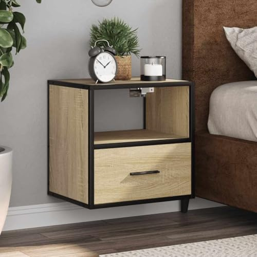 HETFTJN Wand-Nachttisch Set aus Holzwerkstoff und Metall 2 Stück Sonoma-Eiche 40x31x39,5 cm für Schlafzimmer mit Stauraum, Moderne kleine Beistelltische für Bett und Sofa
