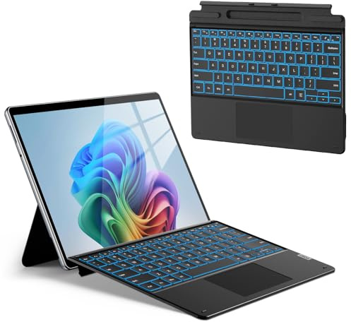 ORDA Surface Pro 11 Tastatur, Kompatibel mit Surface Pro 11/10/9/8/X mit Multi-Geste-Trackpad, 13 Zoll Surface Pro Bluetooth Tastatur mit 11-Farbiger Hintergrund Beleuchtung, Stifthalter