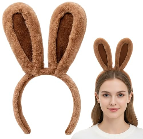 YEWCEP Hasenohren Haarreif, Plüsch Hasenohren Stirnband, Hochwertiges Kostümzubehör für Erwachsene, Ideal für Karneval, Hasen Ohren Kostüm, Halloween und Ostern Themed Parties (Braun Dickes Muster)