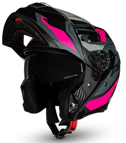 CRUIZER Casco moto modulare Omologato PRO Nero Fuxia Opaco doppia visiera