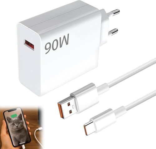Hobeiy Chargeur rapide 90 W pour Xiaomi 14 13 12 11 10, Redmi Note 14 13 12, Poco F7 Ultra, avec câble USB C 6A 2M, adaptateur de charge compatible avec d'autres marques