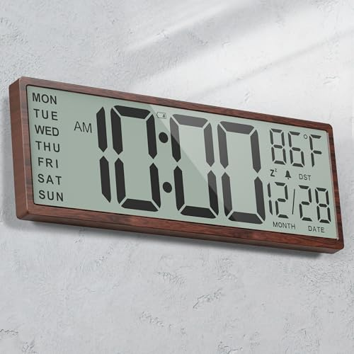 Maxstar 15'' große Digitale Wanduhr, großes LCD-Display mit Jumbo-Zahlen, batteriebetrieben, automatische Sommerzeit, Temperatur, Datum, Wanduhren für Wohnzimmer, Schlafzimmer, Küche for ältere