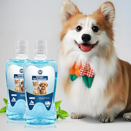 PETCLEAR Mundwasser für Hunde, Kein Zähneputzen Erforderlich, Einfach Zahnpflegezusatz für Hunde Ins Trinkwasser geben, Zahnbelag entfernen, Atem erfrischen, 2 Flasche [Gesamt 760 ml]