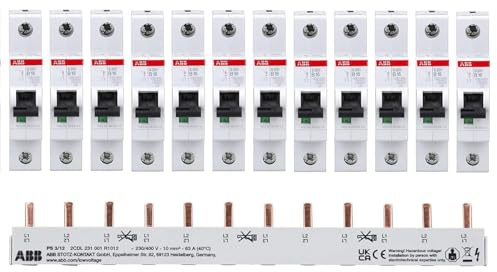 ABB Sicherungsset Sanos 03, FI-Schalter F204 A 40A/0,03A 4-polig, 1x S203-B16, 5x S201-B16, Phasenschiene FI/LS (Set 1)