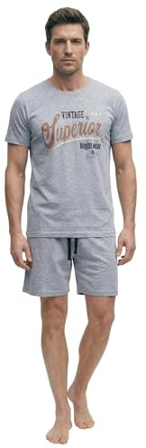 Henry Terre Herren Pyjama Set Kurz Shorty Paul Nightwear Schlafanzug M-5XL Baumwolle Shorts & Kurzarm-Shirt Sportliches Design Sommerschlafanzug Vintage Aufdruck