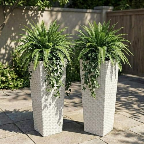Garvee Tall Planter Set of 2, 60cm Flower Pots with 4 Drainage Holes, Indoor Outdoor Tapered Square Planters, Extra Large Plant Pot for Home Garden Patio Backyard - White