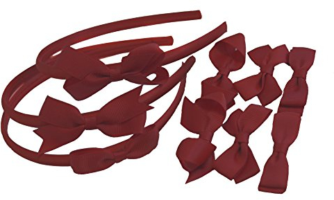 Lot de 3 barrettes à cheveux et 3 serre-têtes décorées de nœuds Rouge