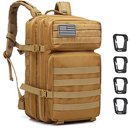 ZEHNHASE Taktischer Rucksack, 45L Trekking Military Molle Rucksack Outdoor Wandern Camping Trekking Jagd Reisen für Damen Herren ,Khaki , M