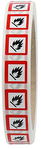 GHS 02 Etiketten 15 x 15 mm - Warnung feuergefährliche Stoffe - 1.000 Gefahrensymbole Aufkleber auf 1 Rolle(n), Polyethylen, GHS Kennzeichnung