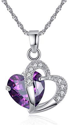 Yikoly Damen mädchen Kette silber 925 mit anhänger Mode Zirkonia Glitzer Kristall Herz Y-Ketten mit Anhänger,Geschenke für Tochter Freundin Anti-Allergie (Lila)
