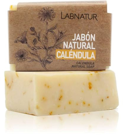 Jabón Natural de Caléndula – Vegano y Artesanal - Labnatur | Con Aceite de Oliva, Coco y Flor de Caléndula - Hidrata, Calma y Protege - Para Piel Sensible y Delicada - 100 g