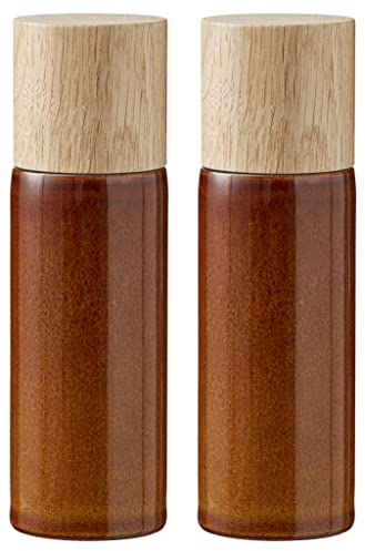 BITZ Salz- und Pfeffermühle, 2 Gewürzmühlen aus Steingut (Salzmühle + Pfeffermühle), 2er-Set, 16,7 cm hoch, bernsteinfarben