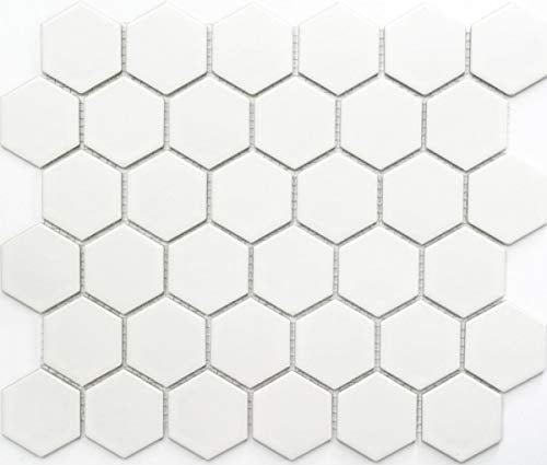 Hexagonale Sechseck Mosaik Fliese Keramik weiß matt Wandfliesen Badfliese Küchenfliese Fliesenspiegel WC - MOS11B-0111