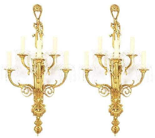 Casa Padrino Barock Wandleuchten Set Gold/Weiß 35 x 20 x H. 95 cm - Vergoldete Bronze Wandlampen - Prunkvolle Barock Lampen