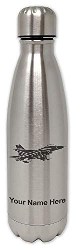 LaserGram Single Wall Stainless Steel Water Bottle, Fighter Jet 1, Personalized Engraving Included