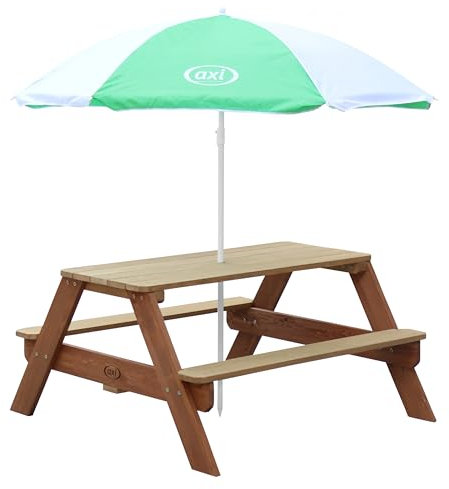 AXI Nick Table Pique Nique avec Parasol Marron & Noir | Table de Pique Nique Enfant pour Le Jardin, Table Picnic, Table Picnic Bois - 95 x 97 x 48 cm