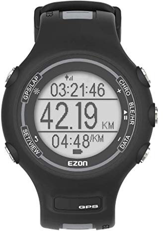EZON Men's Digital Sports Watches GPS Running Smart Watch with Wrist-based Optical Heart Rate Monitor, Pedometer, Stopwatch, Bluetooth, 5ATM Waterproof (Black)