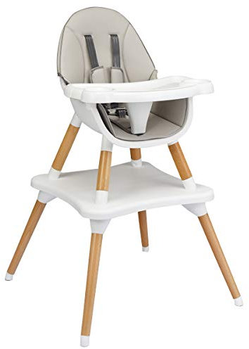COSTWAY 4 en 1 Chaise Haute Bébé Convertible Plateau Réglable en 4 Etapes-Peut être Démonté en une Table et une Chaise avec Coussin Amovible,Repose-Pieds pour Bébé 6 Mois-3Ans Charge 15KG (Gris)