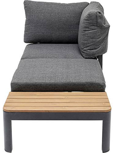 Kare Design Recamiere Happy Day Rechts, Braun/Schwarz, Outdoor Liege mit Ablage, Abnehmbare graue Bezüge, Holz-Optik, Schwarzes Aluminiumgestell, 63x166x66 cm (HxBxT)