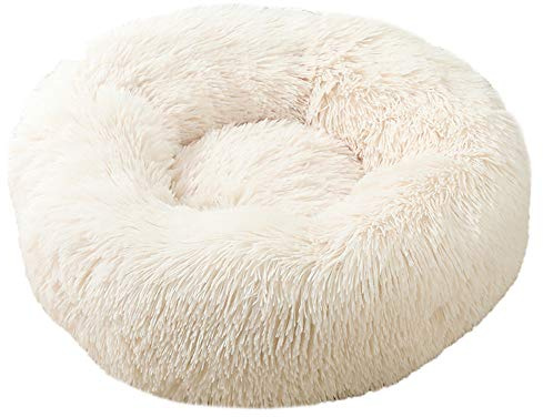 FANSU Panier Rond Chien Coussin Chat Panier Donut, pour Chats et aux Petits Chiens de Taille Moyenne Animal Domestique Nest Deep Sleep Pet Matelas Lavable en Peluche (Beige,110CM)