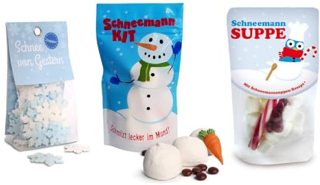 Liebeskummerpillen | weihnachtliches Schneeman-Set | Snowman Kit, Schneemann-Suppe und Schnee von Gestern-Esspapier zum Essen | Spaß-Geschenk zur Weihnachtszeit, für Adventskalender und zum Wichteln