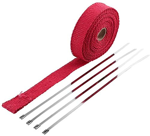 5M Auspuff Hitzeschutzband für Motorrad,Bprtcra Auto Krümmerband Thermoband Auspuffband mit Kabelbinder für Fächerkrümmer Auspuffrohr Hitzeschutz hitzeschild Band Auspuff Wrap (Rot)
