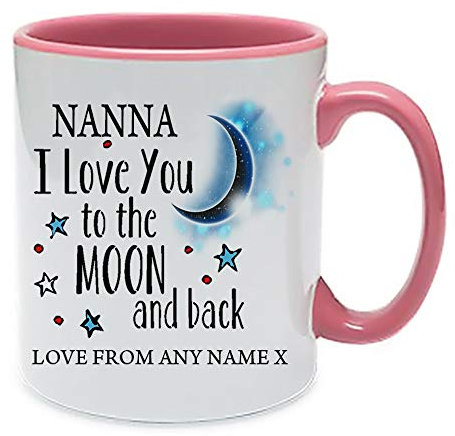 Personalised Nanna I Love You to The Moon & Back Coffee Tea Cocoa Soup Daily use Mug Valentine's Day Birthday Party gage Keepsake Unique Ceramic Cup Mug. (Pink Inside and Handle)