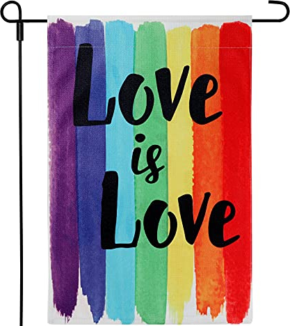 Love is Love Regenbogen Flagge, 12 x 18 Zoll Stolz Garten Fahne Feiern Stolz Flagge Doppelseitige Sackleinen Regenbogen Fahne für Hof Outdoor Dekoration