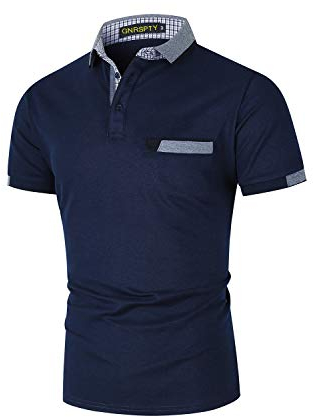 GNRSPTY Herren Poloshirts Kurzarm Baumwolle Polo Shirts Männer Slim Fit Polohemd Golf Farbe Nähen T-Shirt S-XXL,Blau 1,XL