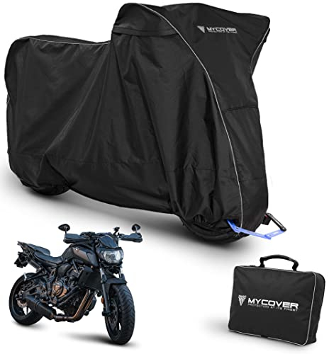 MYCOVER handgefertigte Premium Motorrad Abdeckplane – 30 Größen für über 2500 Modelle – 100% passgenau, wasserdicht, Winterfest & extrem reißfest – Indoor & Outdoor - Größe M+ (L215xB95xH130)