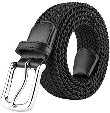 989Zé ENZO Mens Stretch Belts Ladies Elasticated Woven Adjustable Braided Metal Buckle Belt (Black, L)