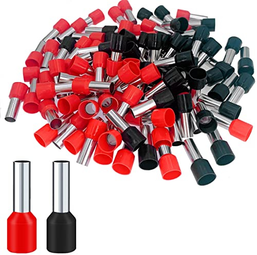 Teansic 100 Pcs 4 AWG Ferrule Connectors Ends Insulated Cable Ferrule Crimp Terminal for Car Audio, Electronics, Communication Equipment (Black+Red)