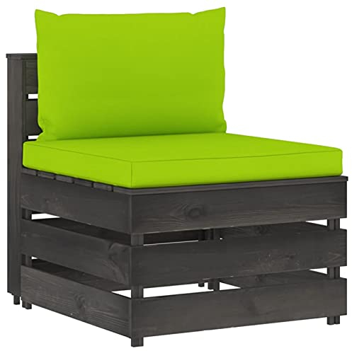 Catherinol Modulares Mittelsofa mit Kissen, Loungesofa, Sitzecke Garten, Gartensofa, Multifunktionssofa, Balkonset, Palettenmöbel, Europaletten Möbel, Paletten Sofa, Grau Imprägniertes Holz