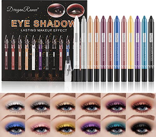 Skynest 12 Farbige Lidschattenstifte, weich und cremig, matt und schimmernd, für zarte Lidschatten, Eyeshadow Pen, Highly Pigmented Eyeshadow Crayon