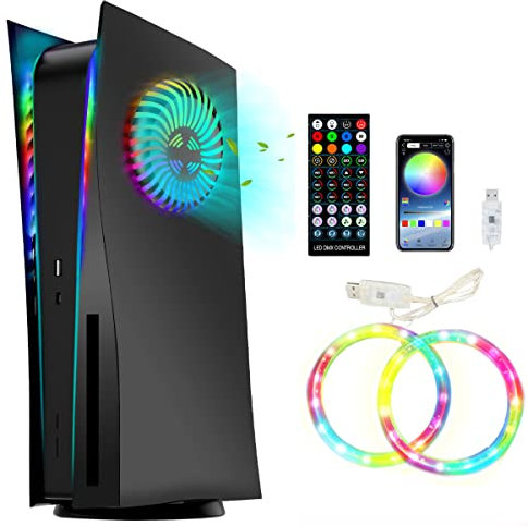 Face Plates for PS5 Console with RGB LED Light Strip, Replacement Shell Cove for PS5 Disk with Fan Vents, 3 Control Modes, 8 Colors, 400+ Lights Effects, Music Sync, ABS Hard Shockproof Anti-Scratch