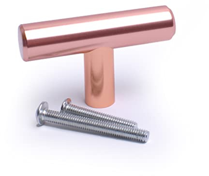 BSM Marketing Kitchen Cabinet Door Drawer Cupboard Knob Solid Rose Gold T Bar Handle (10, T Knob: 50mm)